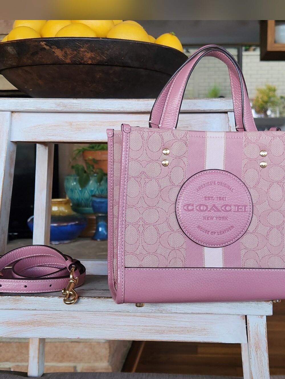 Coach Pink Signature Stripe Satchel